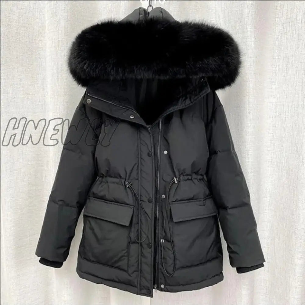 Hnewly Cotton Padded Fur Parka New Big Collar Down Winter Jacket Women Thick Warm Parkas Female