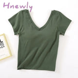 Hnewly Cotton Short-Sleeve T-Shirt Chest Pads Women’s Summer One-Piece Sleep Tops V-Neck Outer