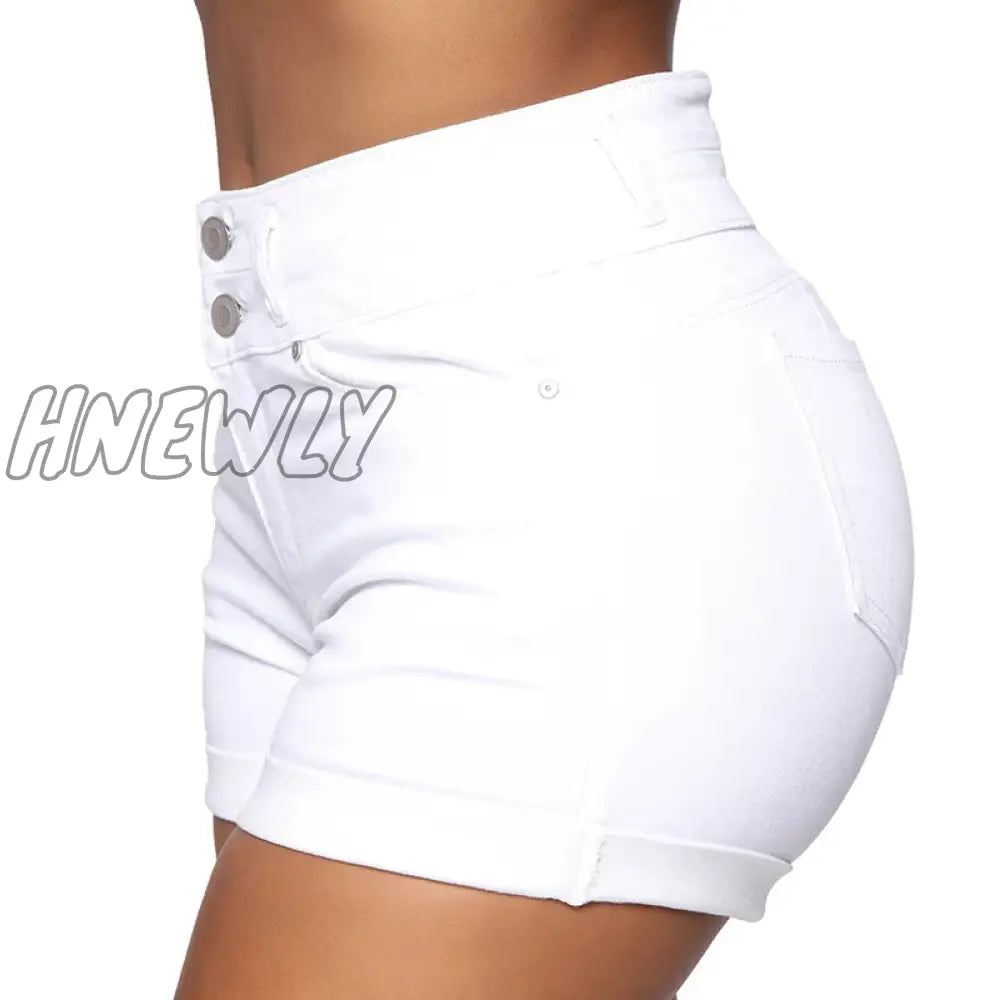 Hnewly Cotton Stretchy High Waist Jean Shorts Woman Summer Casual Sweat With Pocket Zipper White