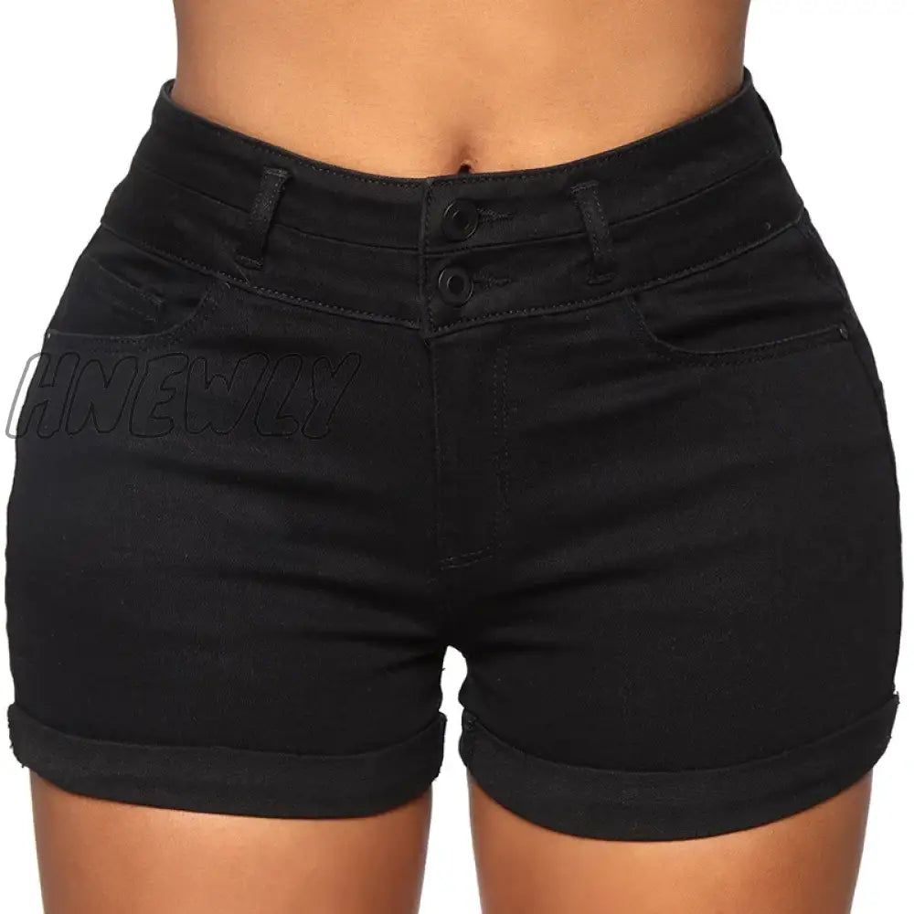 Hnewly Cotton Stretchy High Waist Jean Shorts Woman Summer Casual Sweat With Pocket Zipper White