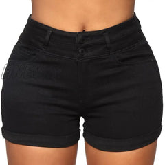 Hnewly Cotton Stretchy High Waist Jean Shorts Woman Summer Casual Sweat With Pocket Zipper White