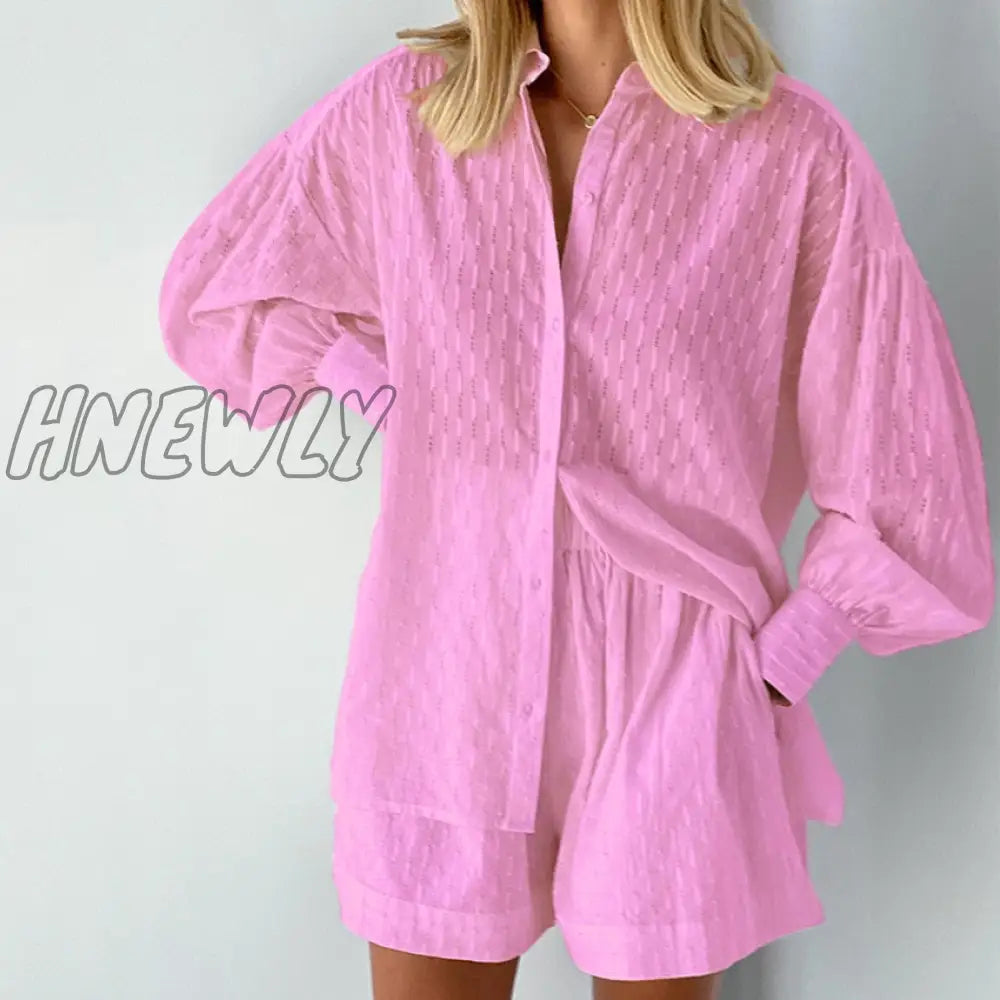 Hnewly Cotton Women’s Summer Suit Oversized Top Shirts And Shorts Two-Piece Sets Outfits White