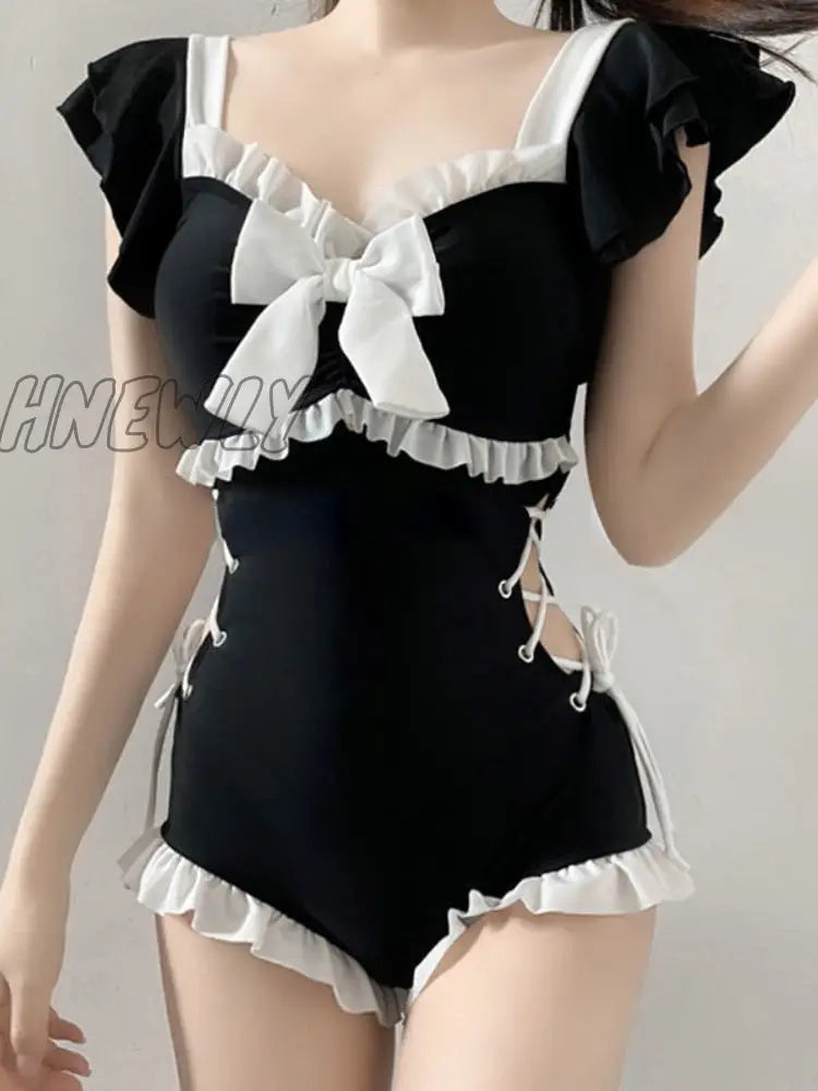 Hnewly Cover-Up Women Bandage Sweet Sexy Slim Bow Simple Swimwear Beach Style Ulzzang Patchwork