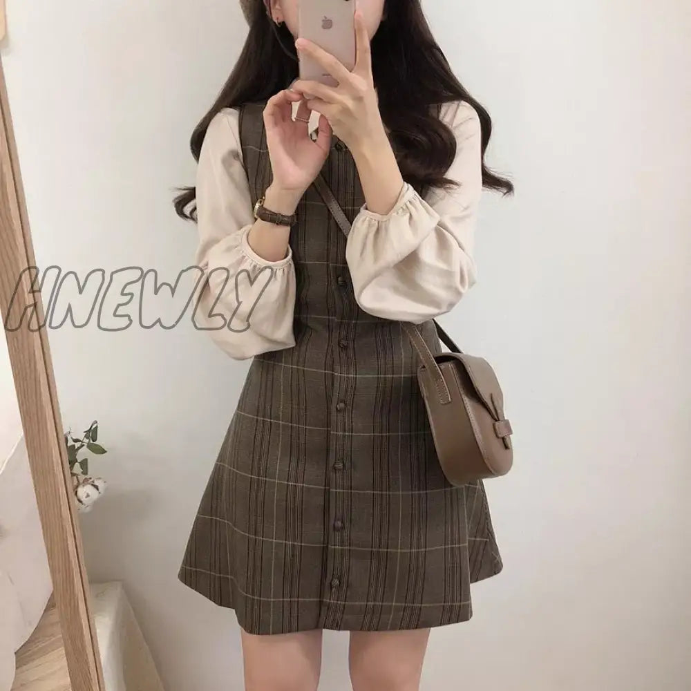 Hnewly Cute Mini New Year Date Dresses Sleeveless Vest Women Korea Japanese Style Design Retro