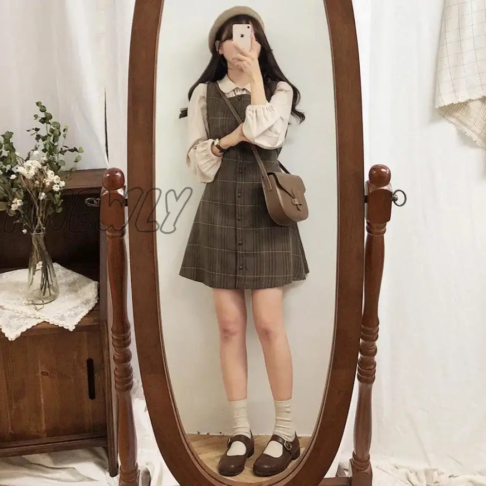 Hnewly Cute Mini New Year Date Dresses Sleeveless Vest Women Korea Japanese Style Design Retro