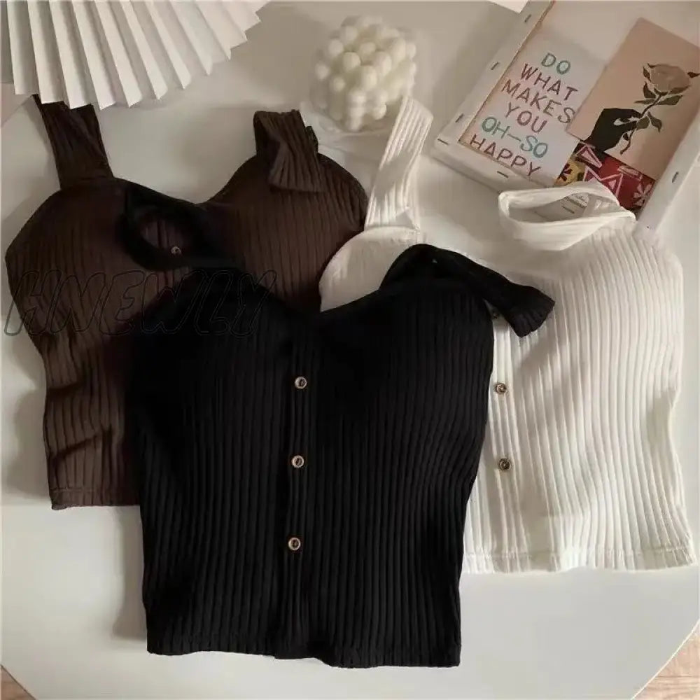 Cute Sleeveless Cropped Tank Top Women’s Crop Summer 2024 Korean Corset Camisole Knit Sexy Slim