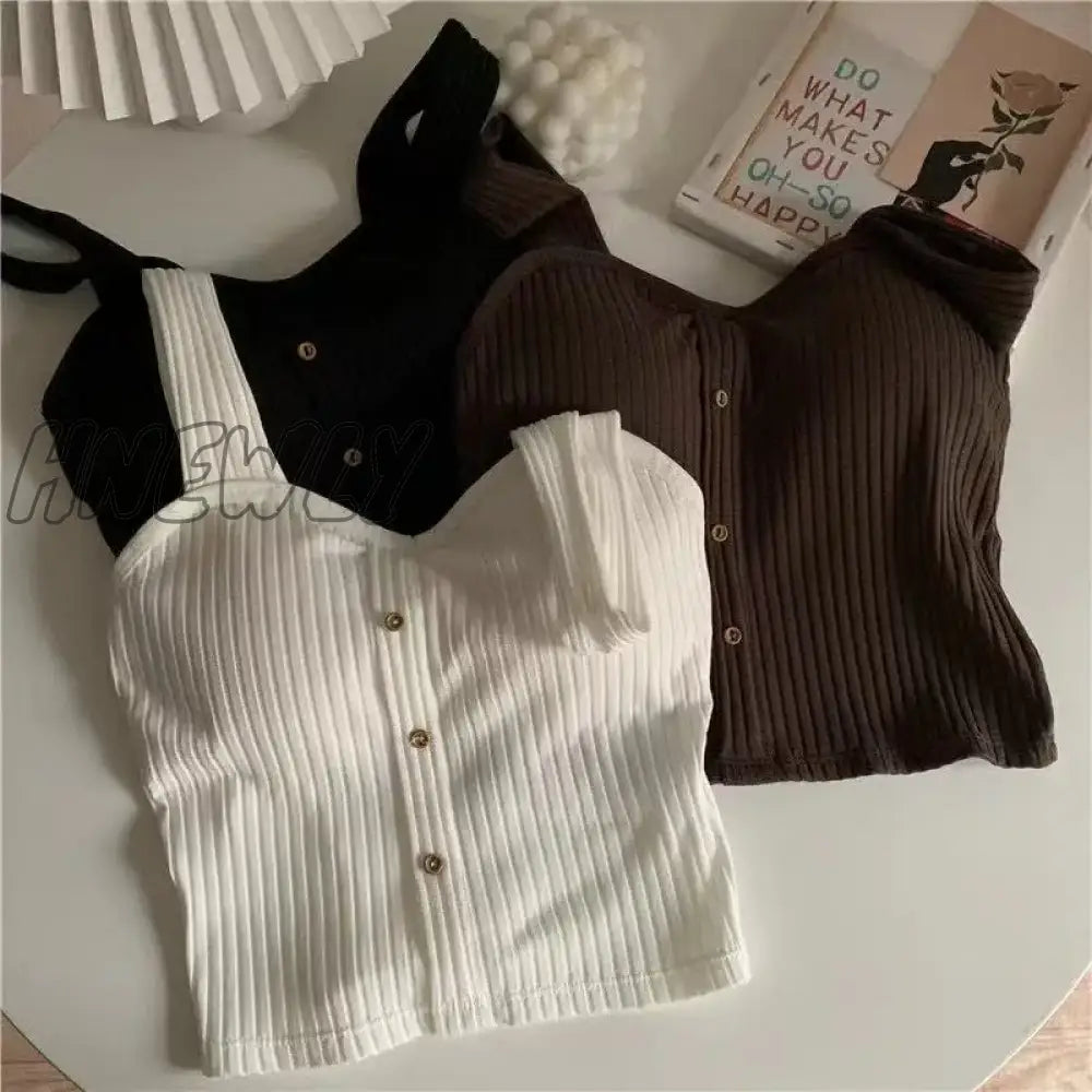 Cute Sleeveless Cropped Tank Top Women’s Crop Summer 2024 Korean Corset Camisole Knit Sexy Slim