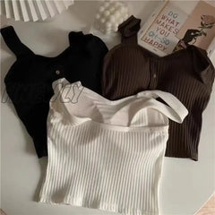 Cute Sleeveless Cropped Tank Top Women’s Crop Summer 2024 Korean Corset Camisole Knit Sexy Slim