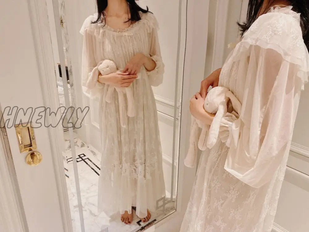 Hnewly Cute Women’s Princess Dress Royal Style Flower Lace Sleepshirts.vintage Ladies Girl’s