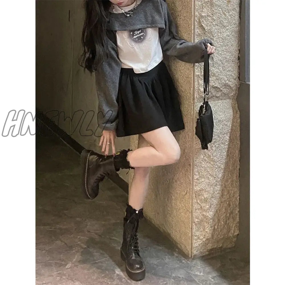 Hnewly Dark Sling Dress Women Sleeveless Temperament Bodycon Dress＋Korean Fashion Coat Woman