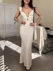Hnewly Deep V Neck Sexy Dresses Women Sleeveless Slim High Waist Long Dress Femme Elegant Holiday