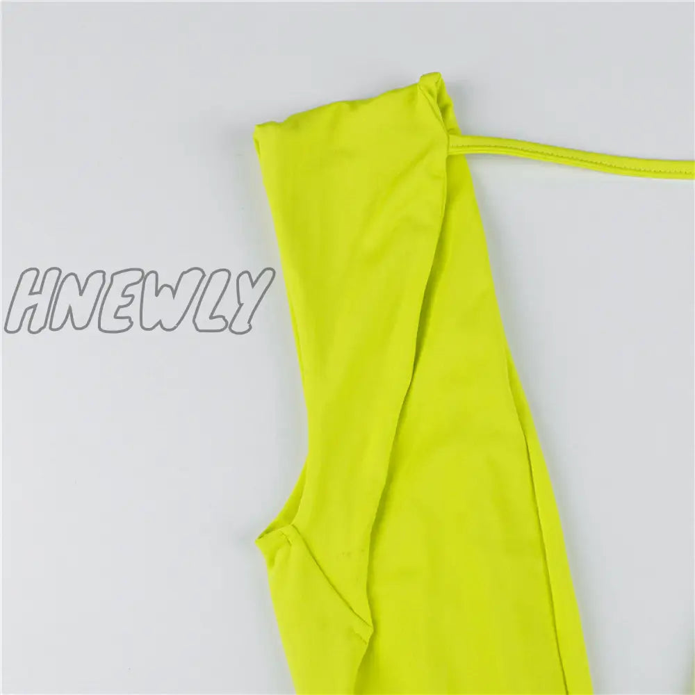 Hnewly Deep V Neck Women Bodycon Dress Sexy Backless Midi Split Green Summer Sleeveless Beach