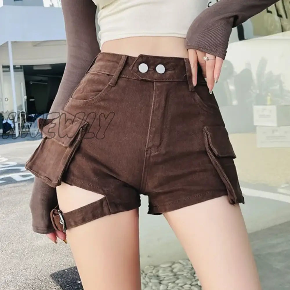Hnewly Denim Shorts Women Irregular Chic Designed Summer High Street Hotsweet Vintage American