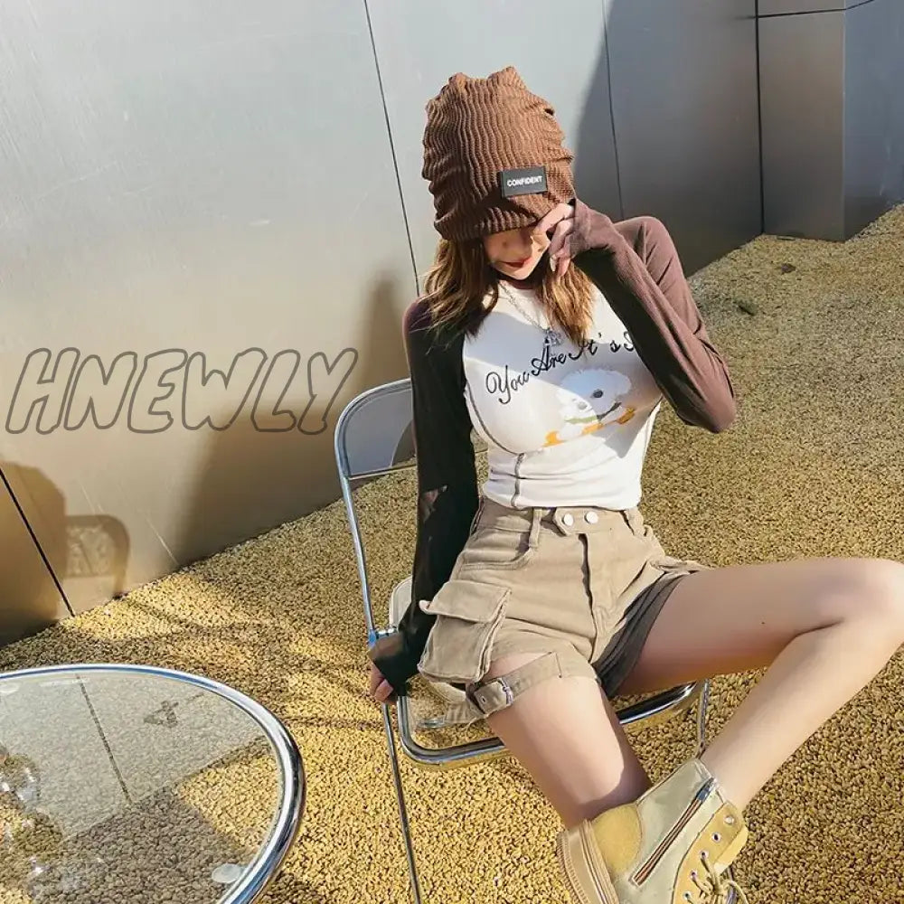 Hnewly Denim Shorts Women Irregular Chic Designed Summer High Street Hotsweet Vintage American
