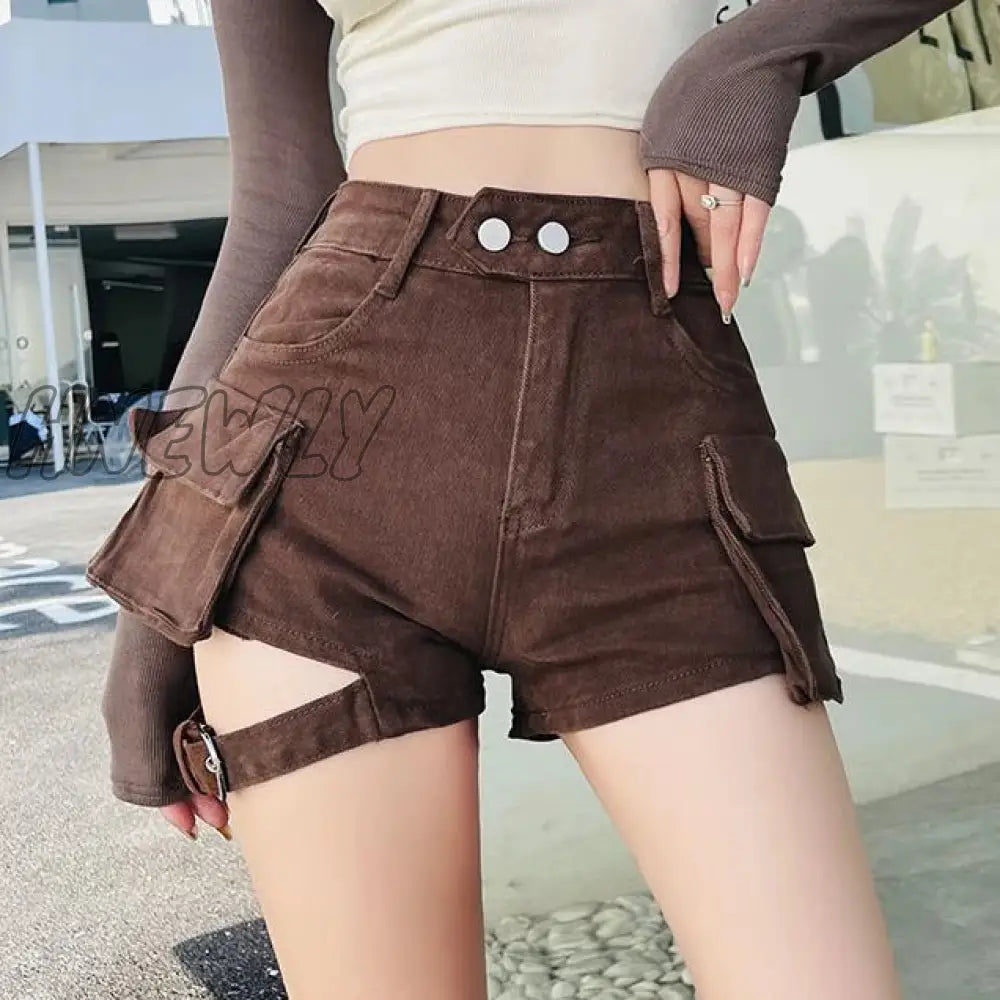 Hnewly Denim Shorts Women Irregular Chic Designed Summer High Street Hotsweet Vintage American