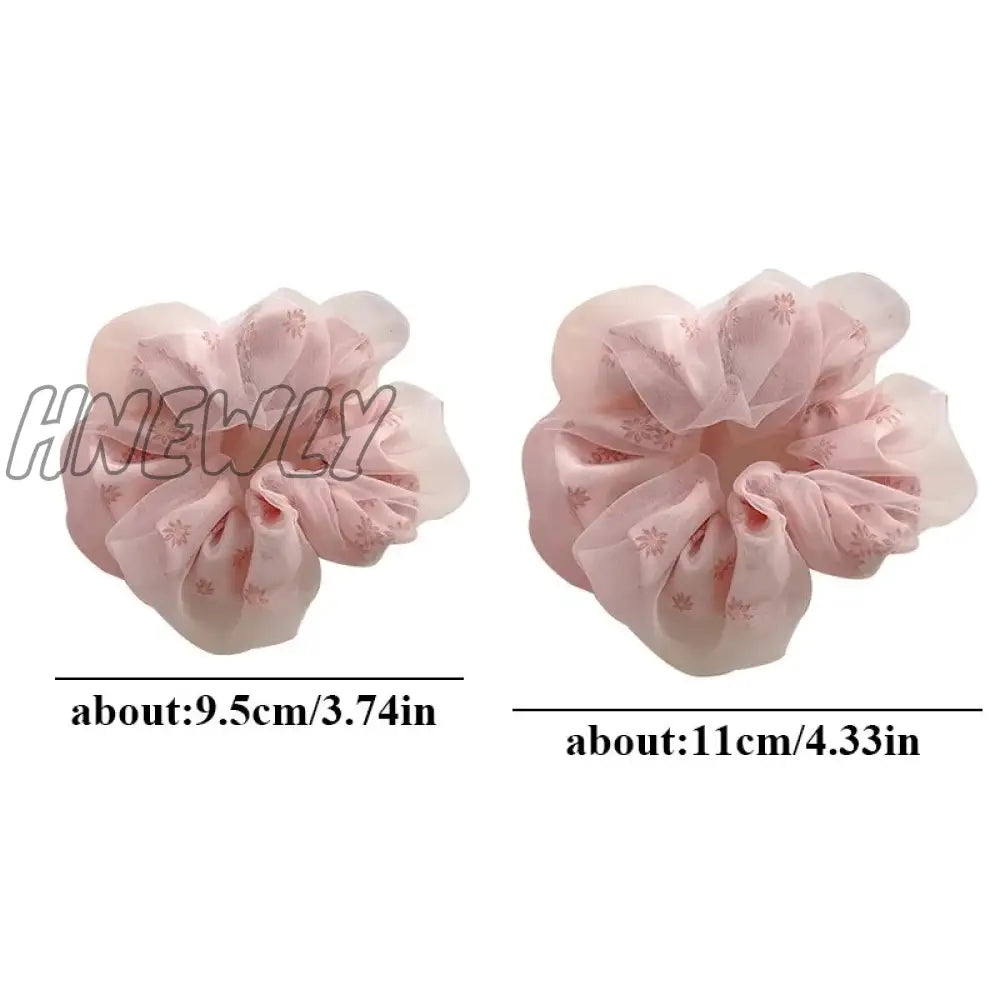 Hnewly Double Layer Silk Organza Scrunchies Sweet Flower Hair Band For Girls Ponytail Holder Rubber