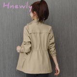 Hnewly Double Layer Women Windbreaker New Spring Autumn Short Coat Fashion Plus Size 3Xl Stand - Up