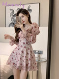 Hnewly Dress Women Aesthetic Slim Floral A-Line Spring Sweet Designed Vintage French Style