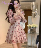 Hnewly Dress Women Aesthetic Slim Floral A-Line Spring Sweet Designed Vintage French Style