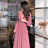Hnewly Dress Women Long Sleeve Casual Fairy Evening Vintage One Piece For New Year Party Korean