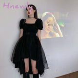 Hnewly Dress Women Sashes Mesh Vintage Solid French Slim Square Collar Trendy Design Party Dance Ulzzang Harajuku Mujer Summer Princess