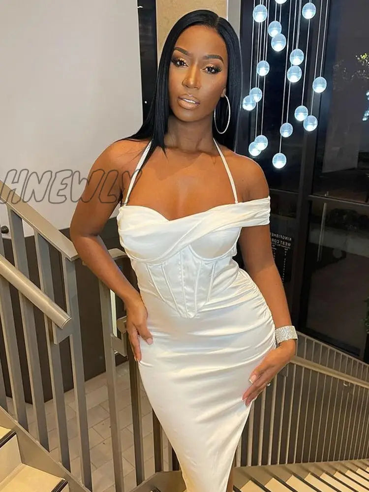 Hnewly Dresses For Women Summer Satin Bodycon Dress Pink Party Elegant Sexy Celebrity Night Prom