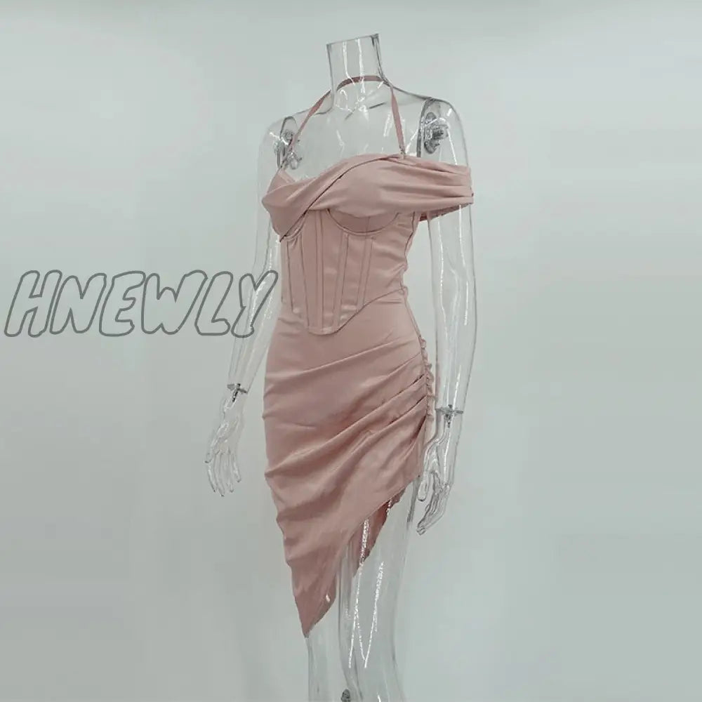 Hnewly Dresses For Women Summer Satin Bodycon Dress Pink Party Elegant Sexy Celebrity Night Prom