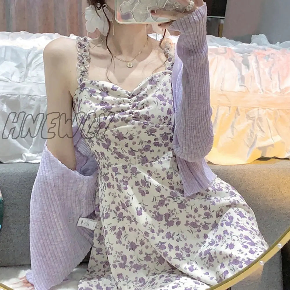 Hnewly Dresses Woman Summer Party Sleeveless Y2K Sling Sexy Casual Aesthetic Floral Print Midi High