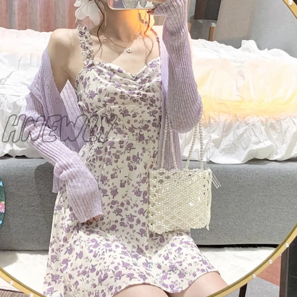 Hnewly Dresses Woman Summer Party Sleeveless Y2K Sling Sexy Casual Aesthetic Floral Print Midi High