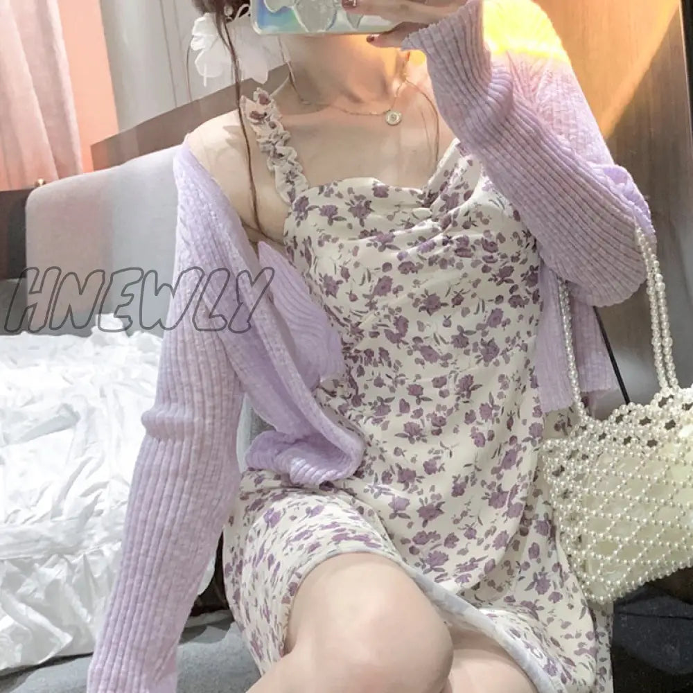 Hnewly Dresses Woman Summer Party Sleeveless Y2K Sling Sexy Casual Aesthetic Floral Print Midi High