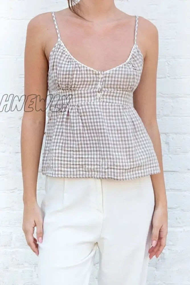 Hnewly E-Girl Aesthetic Women Summer Camisoles Solid/Plaid Sleeveless V Neck Ruffle Hem Sling Tops