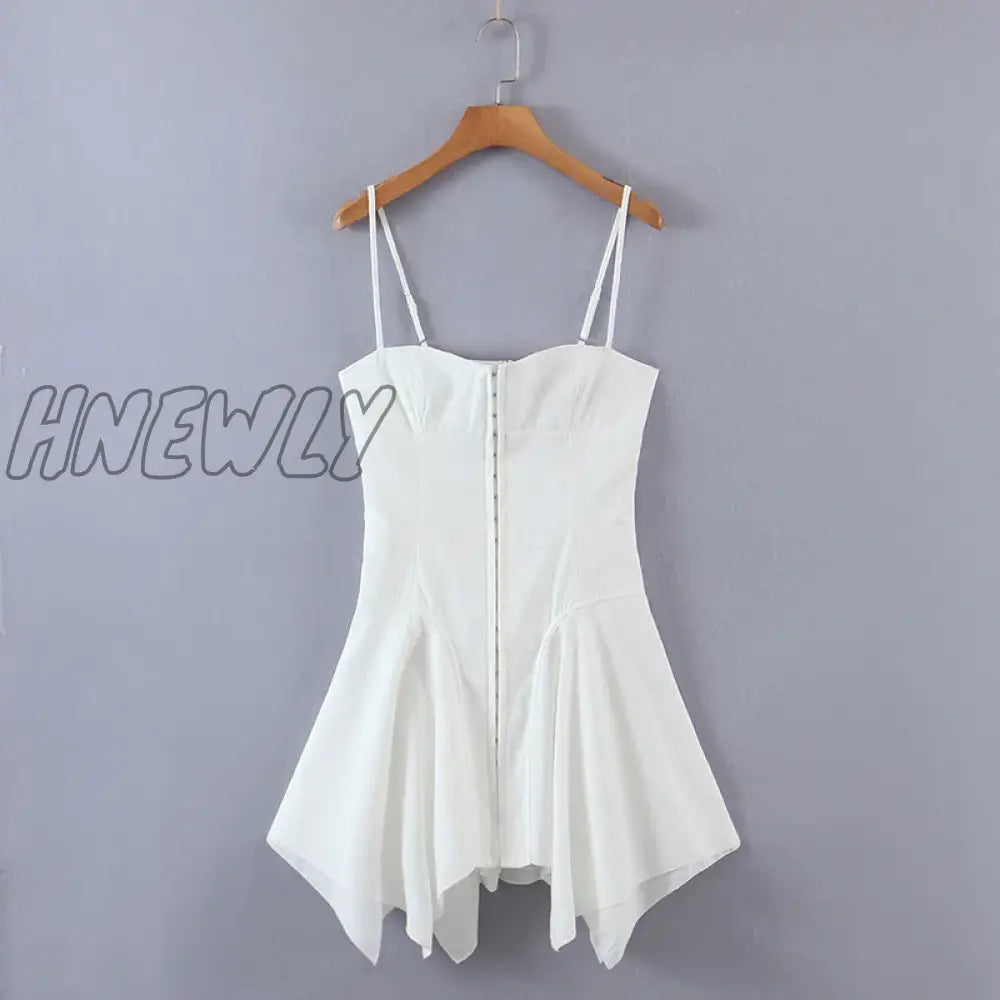 Hnewly E-Girl Harajuku Grunge Mini Dress Y2K Aesthetics Fairy Sexy Low Cut Front Hook Irregular Hem