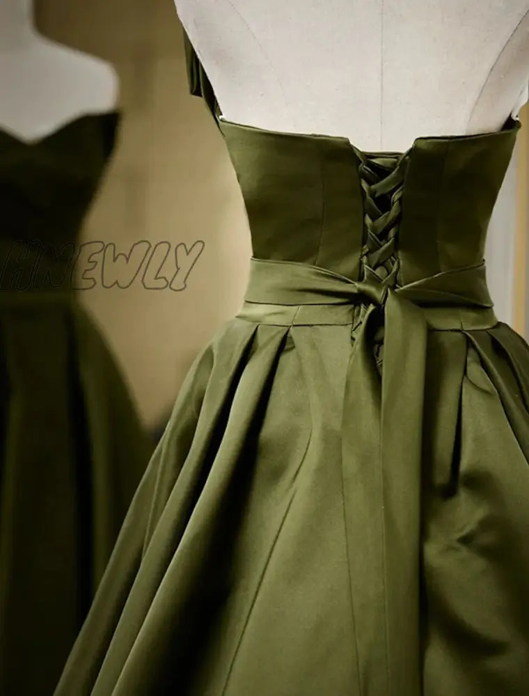 Hnewly Elegant A-Line Strapless Satin Evening Dresses For Women Sweetheart Neck Back Lace-Up Floor