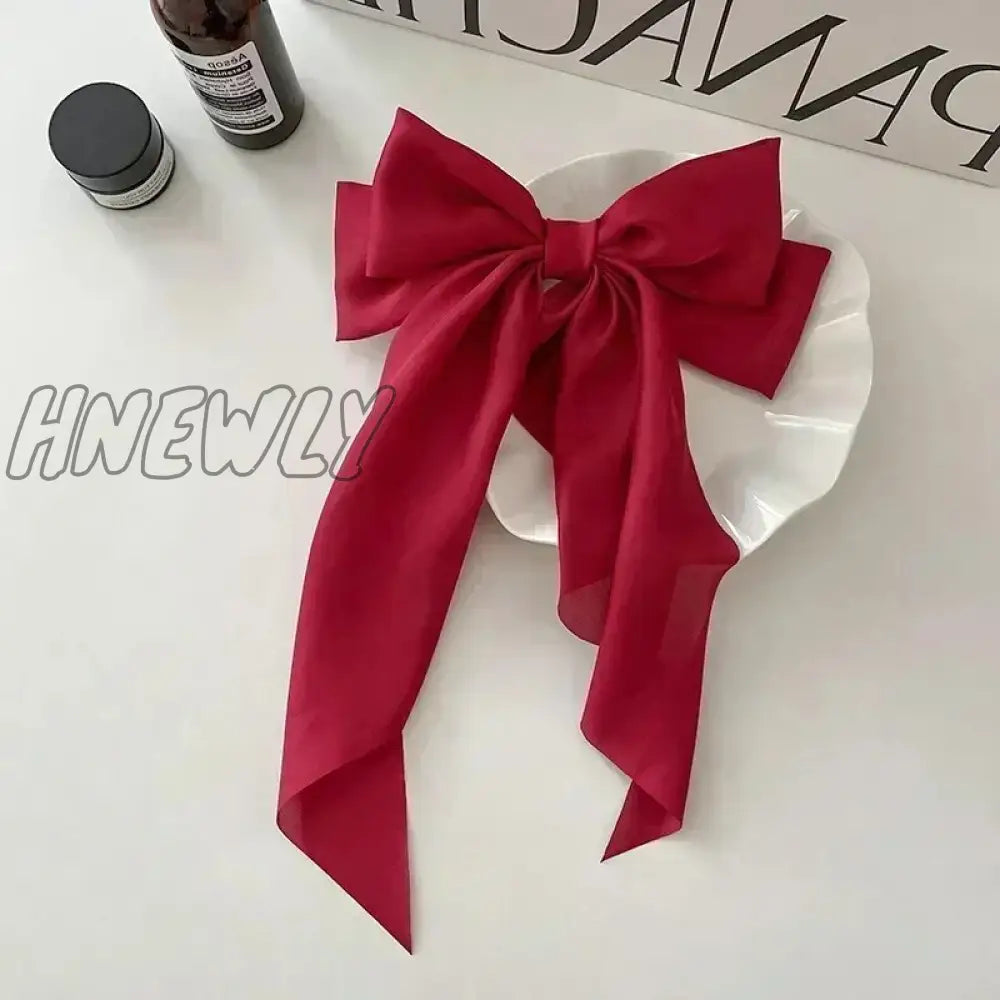 Hnewly Elegant Bow Ribbon Hair Clip Fashion Simple Solid Satin Spring Pin Retro Headband With Clips