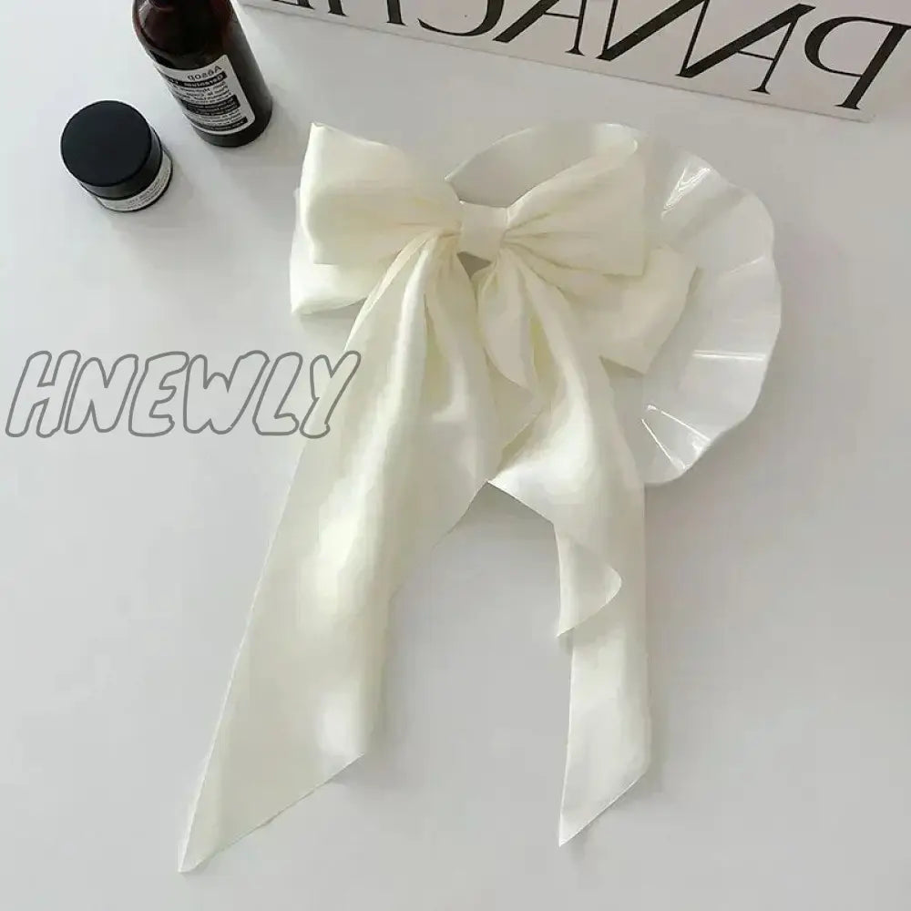 Hnewly Elegant Bow Ribbon Hair Clip Fashion Simple Solid Satin Spring Pin Retro Headband With Clips