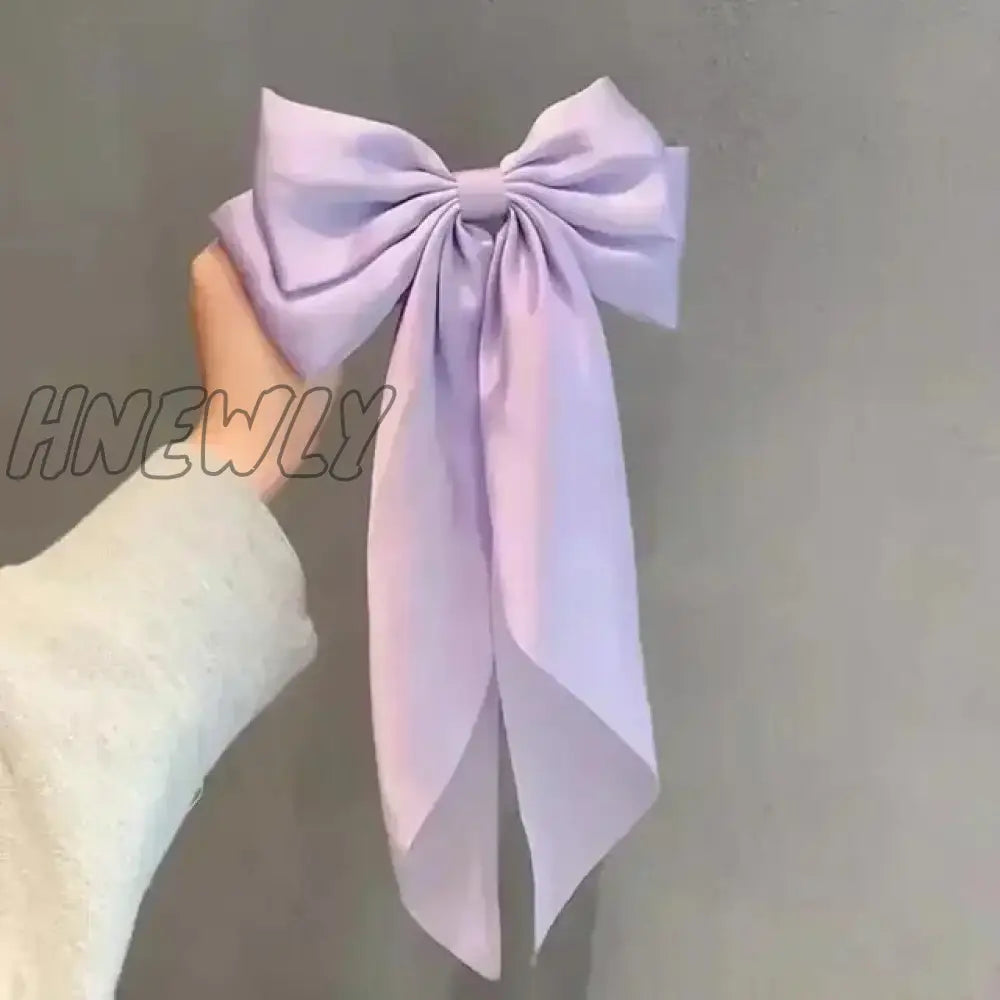 Hnewly Elegant Bow Ribbon Hair Clip Fashion Simple Solid Satin Spring Pin Retro Headband With Clips