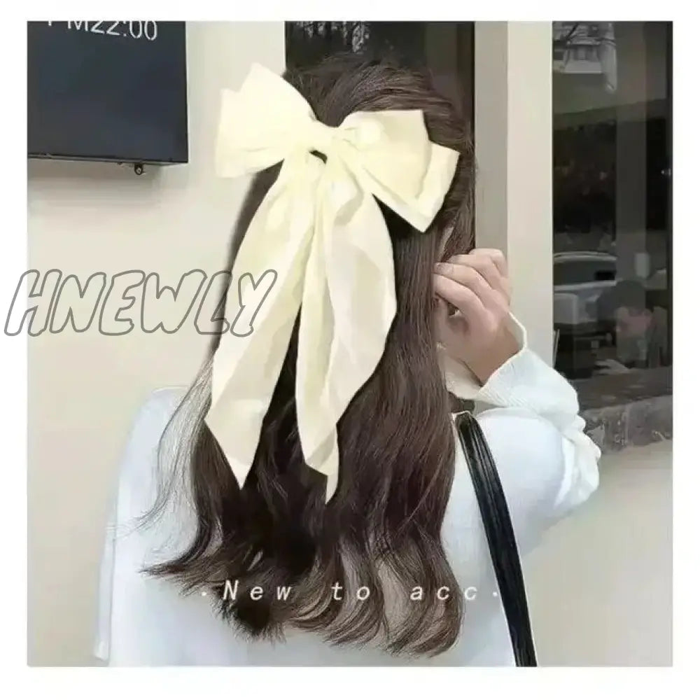 Hnewly Elegant Bow Ribbon Hair Clip Fashion Simple Solid Satin Spring Pin Retro Headband With Clips