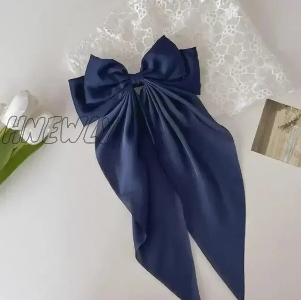 Hnewly Elegant Bow Ribbon Hair Clip Fashion Simple Solid Satin Spring Pin Retro Headband With Clips