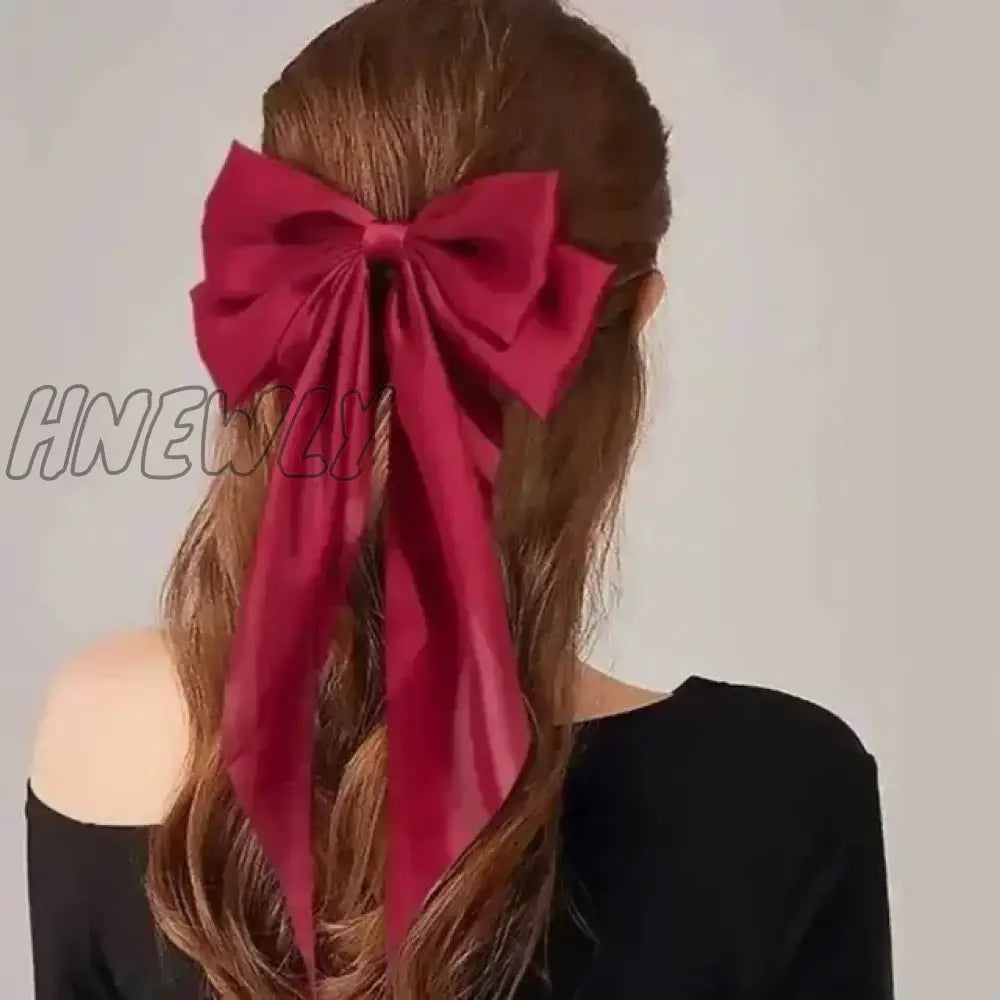 Hnewly Elegant Bow Ribbon Hair Clip Fashion Simple Solid Satin Spring Pin Retro Headband With Clips
