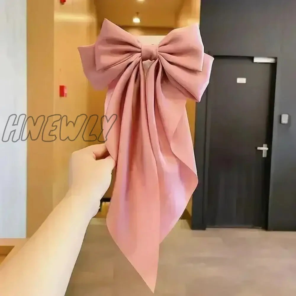 Hnewly Elegant Bow Ribbon Hair Clip Fashion Simple Solid Satin Spring Pin Retro Headband With Clips
