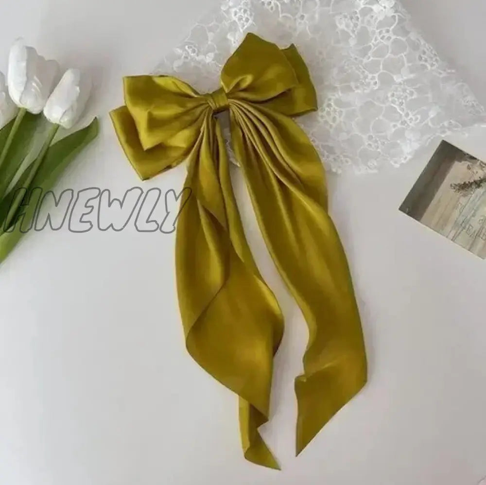 Hnewly Elegant Bow Ribbon Hair Clip Fashion Simple Solid Satin Spring Pin Retro Headband With Clips