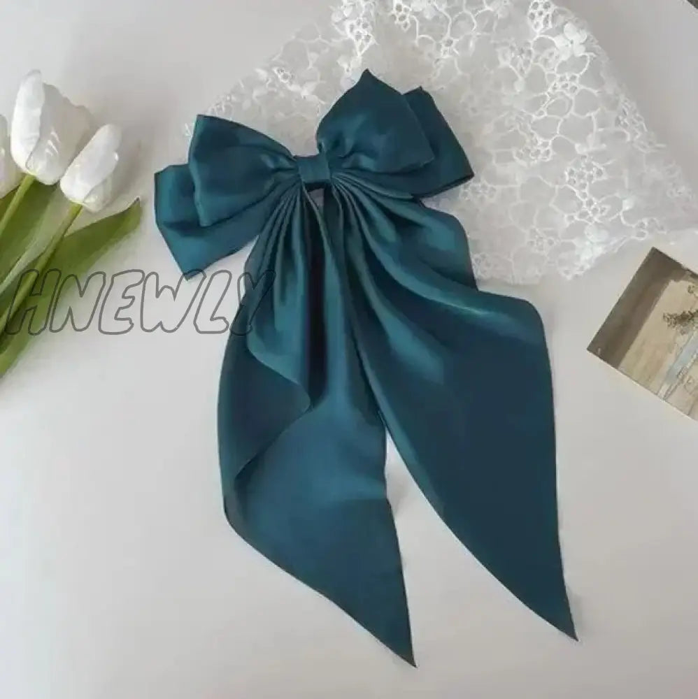 Hnewly Elegant Bow Ribbon Hair Clip Fashion Simple Solid Satin Spring Pin Retro Headband With Clips