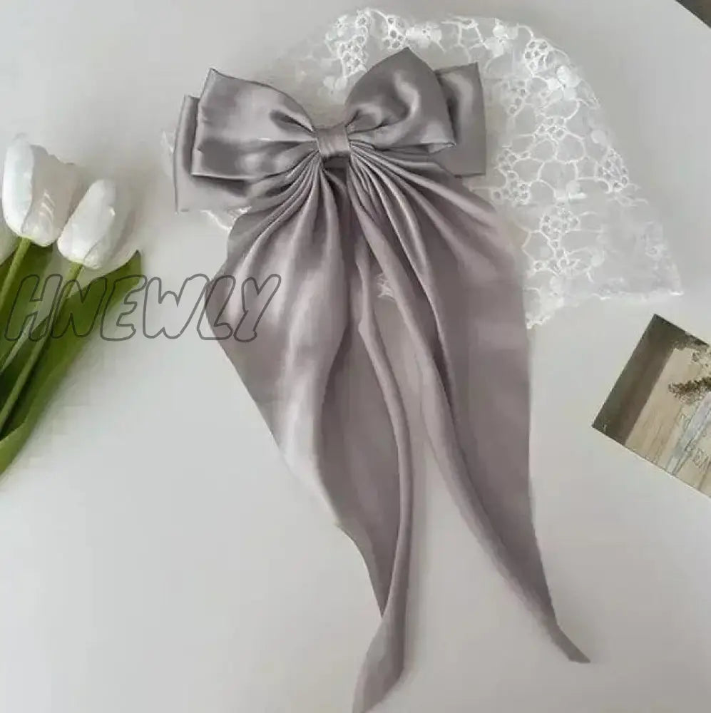 Hnewly Elegant Bow Ribbon Hair Clip Fashion Simple Solid Satin Spring Pin Retro Headband With Clips