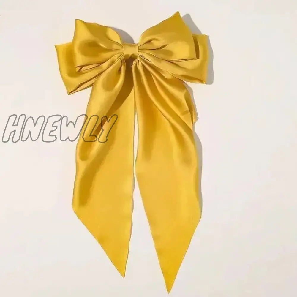 Hnewly Elegant Bow Ribbon Hair Clip Fashion Simple Solid Satin Spring Pin Retro Headband With Clips