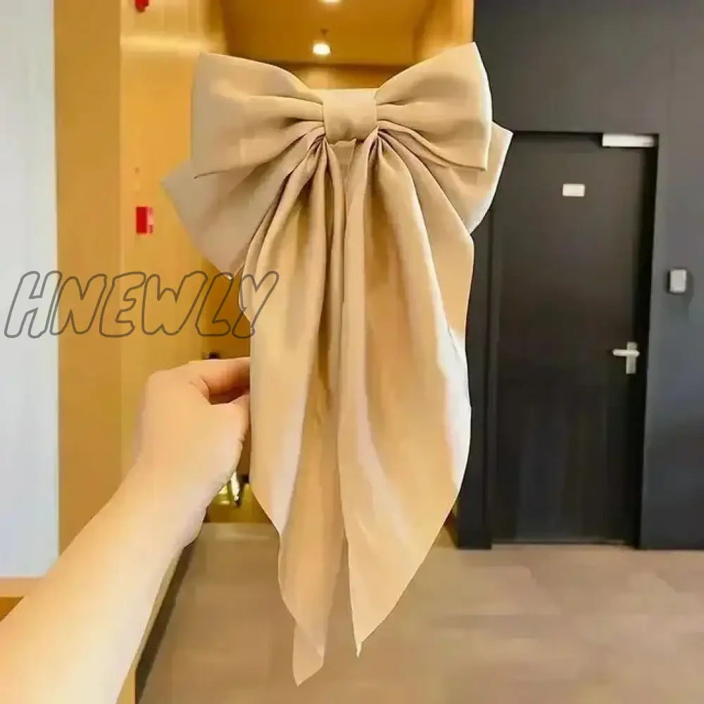 Hnewly Elegant Bow Ribbon Hair Clip Fashion Simple Solid Satin Spring Pin Retro Headband With Clips