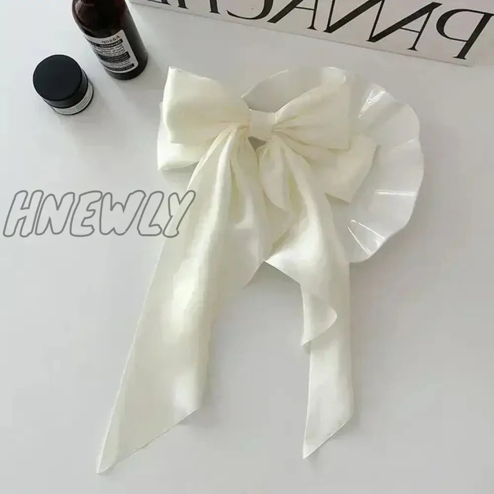 Hnewly Elegant Bow Ribbon Hair Clip Fashion Simple Solid Satin Spring Pin Retro Headband With Clips