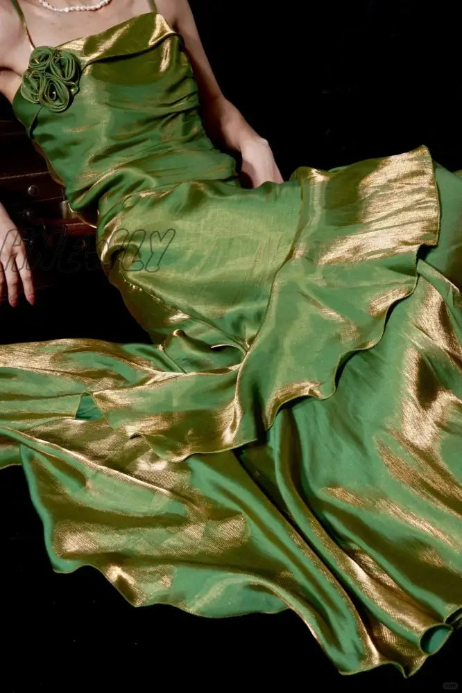 Hnewly Elegant Elf Green Ruffled Mermaid Prom Dress Birthday Party Gowns Olive Floar Evening For