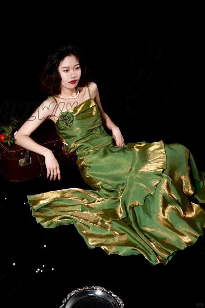 Hnewly Elegant Elf Green Ruffled Mermaid Prom Dress Birthday Party Gowns Olive Floar Evening For