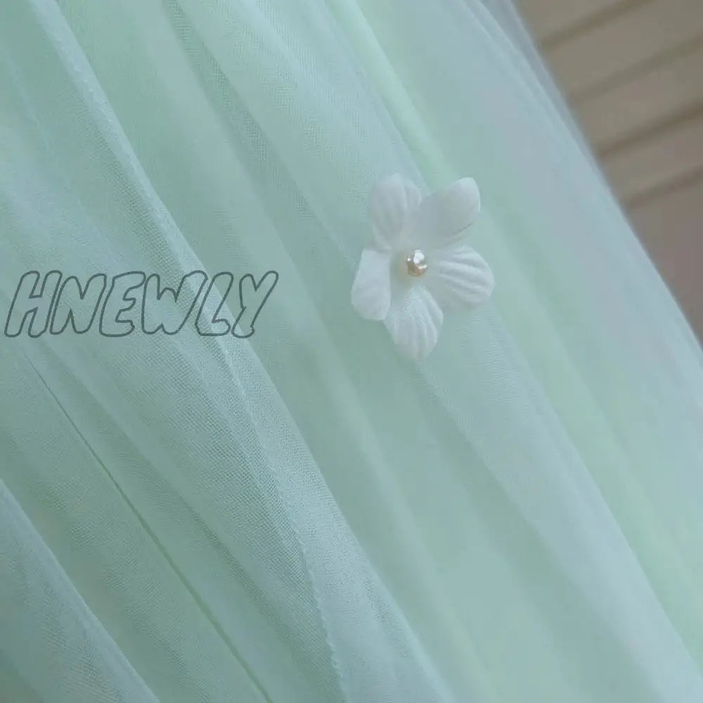 Hnewly Elegant Light Green Jewel Halter Neck Waistband Sleeveless Prom Dress Off-Shoulder Tulle