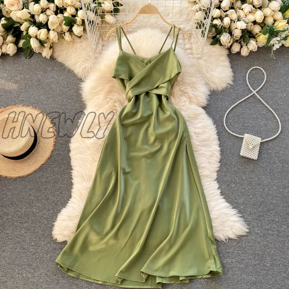 Hnewly Elegant Sexy Backless Lace-Up Pleated Slip Dress Fairy A-Line Summer Beach Vacation Vestidos